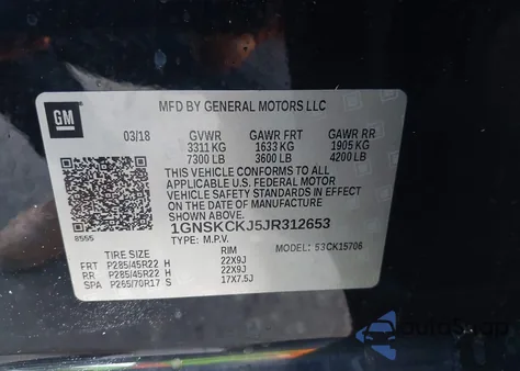 2018 Chevrolet Tahoe Premier из США, поврежденный, VIN 1GNSKCKJ5JR312653